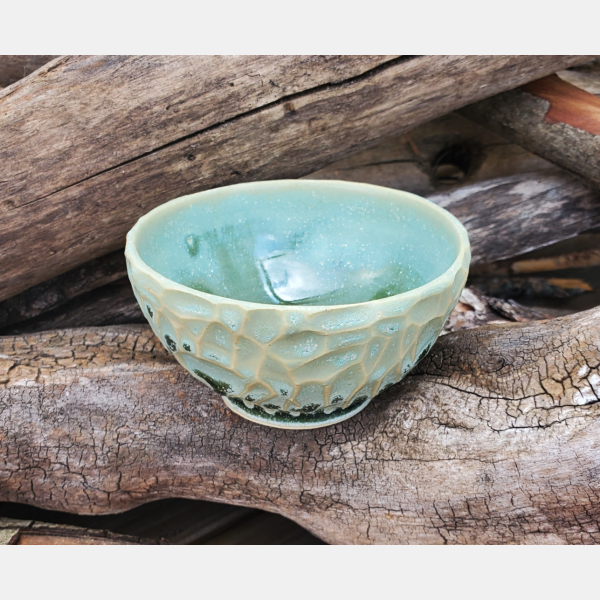 Green Irregularly Carved Dip Bowl