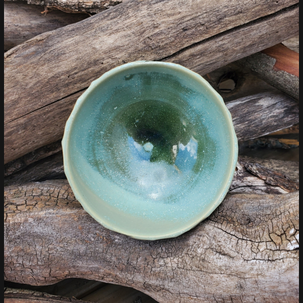 Green Irregularly Carved Dip Bowl