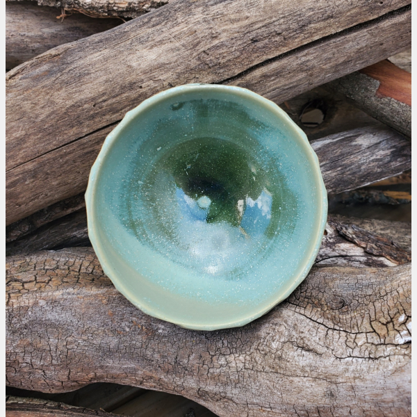 Green Irregularly Carved Dip Bowl